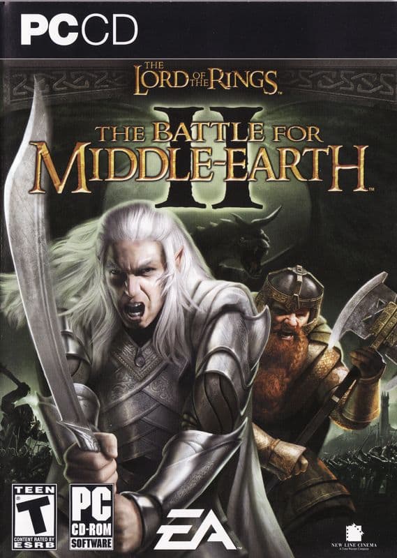 Portada de La Batalla por la Tierra Media II para PC, con un elfo y un enano en primer plano