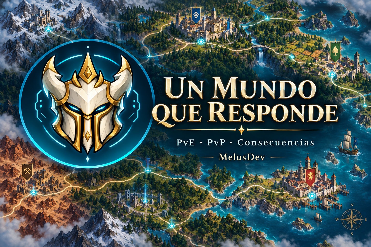 Un mundo que responde: mapa de un MMO con el emblema de MelusDev